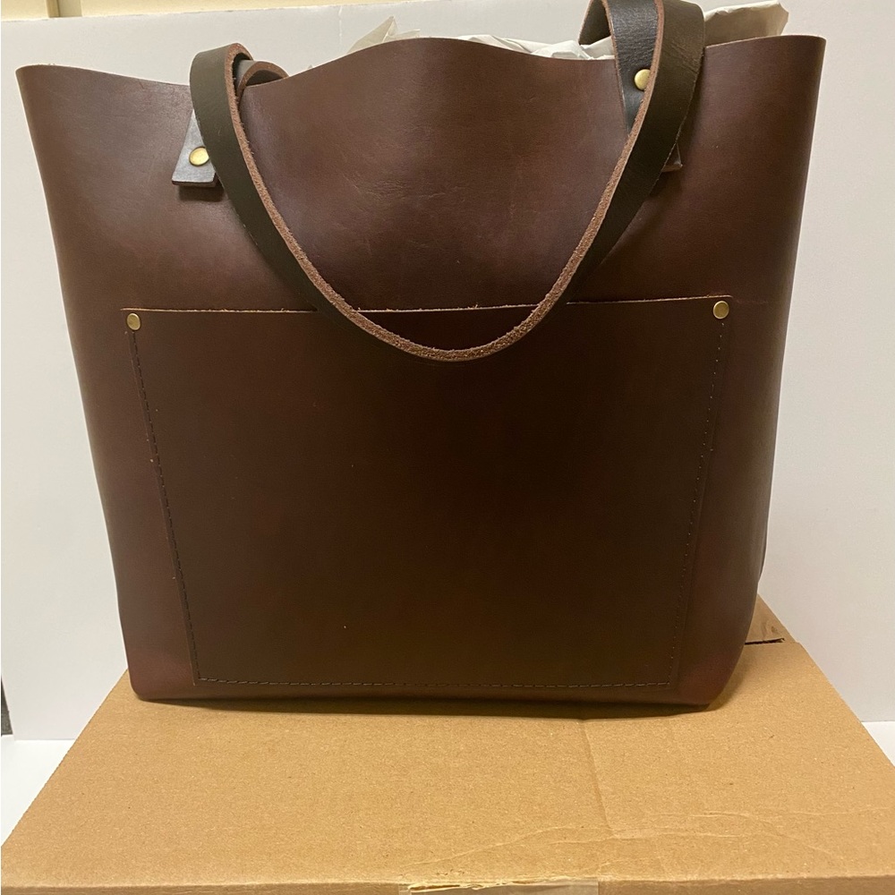 PORTLAND LEATHER GOODS LARGE CLASSIC COGNAC TOTE NO ZIPPER